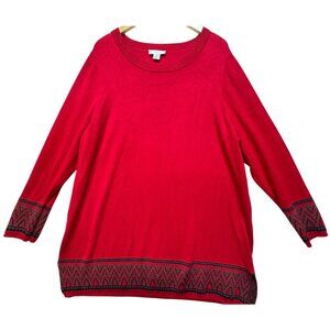 Cj Banks Women's Tunic Pullover Sweater Knit Stretch Size 2X Red Long Sleeve